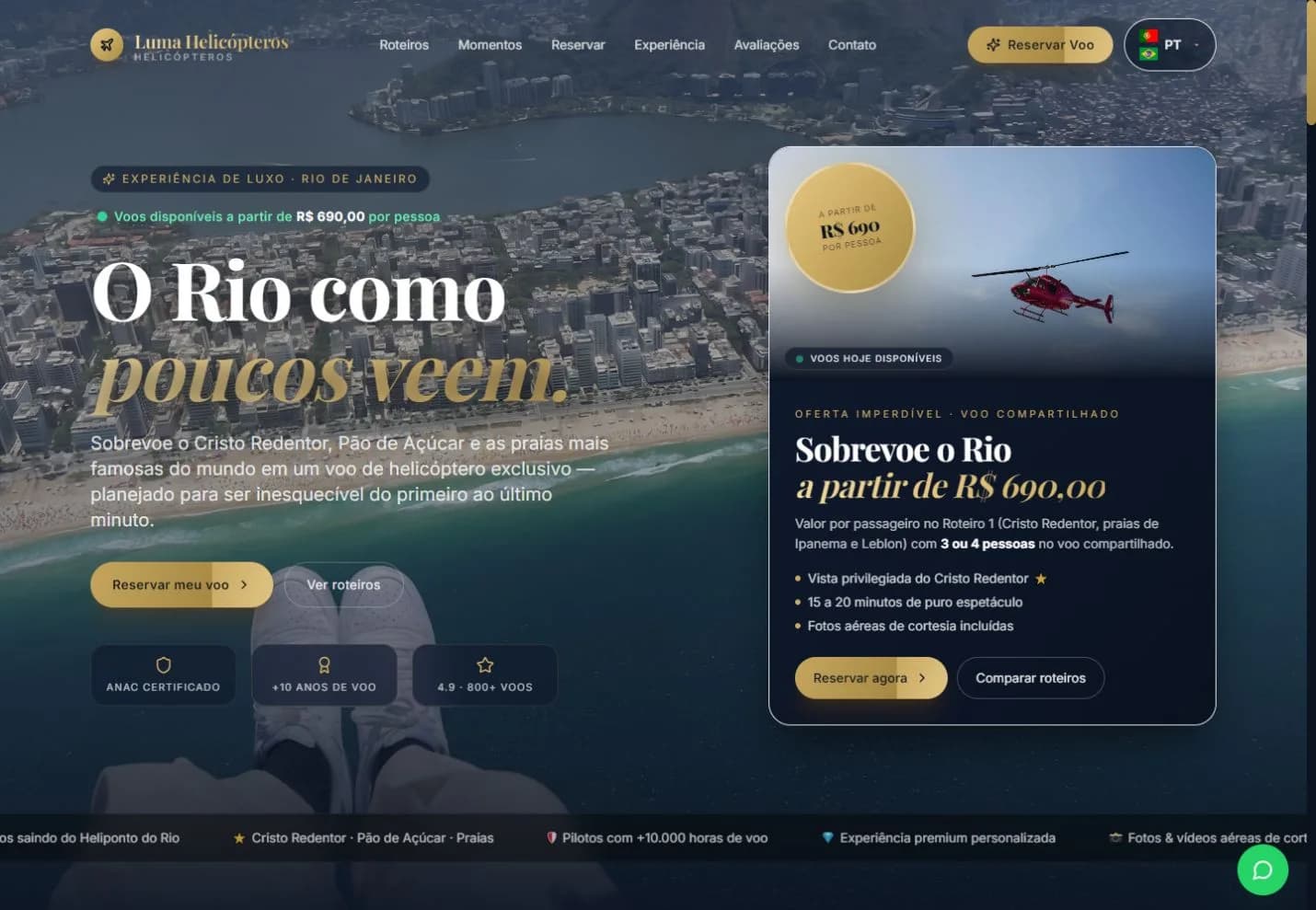 Vista previa de la página de inicio de Luma Helicópteros
