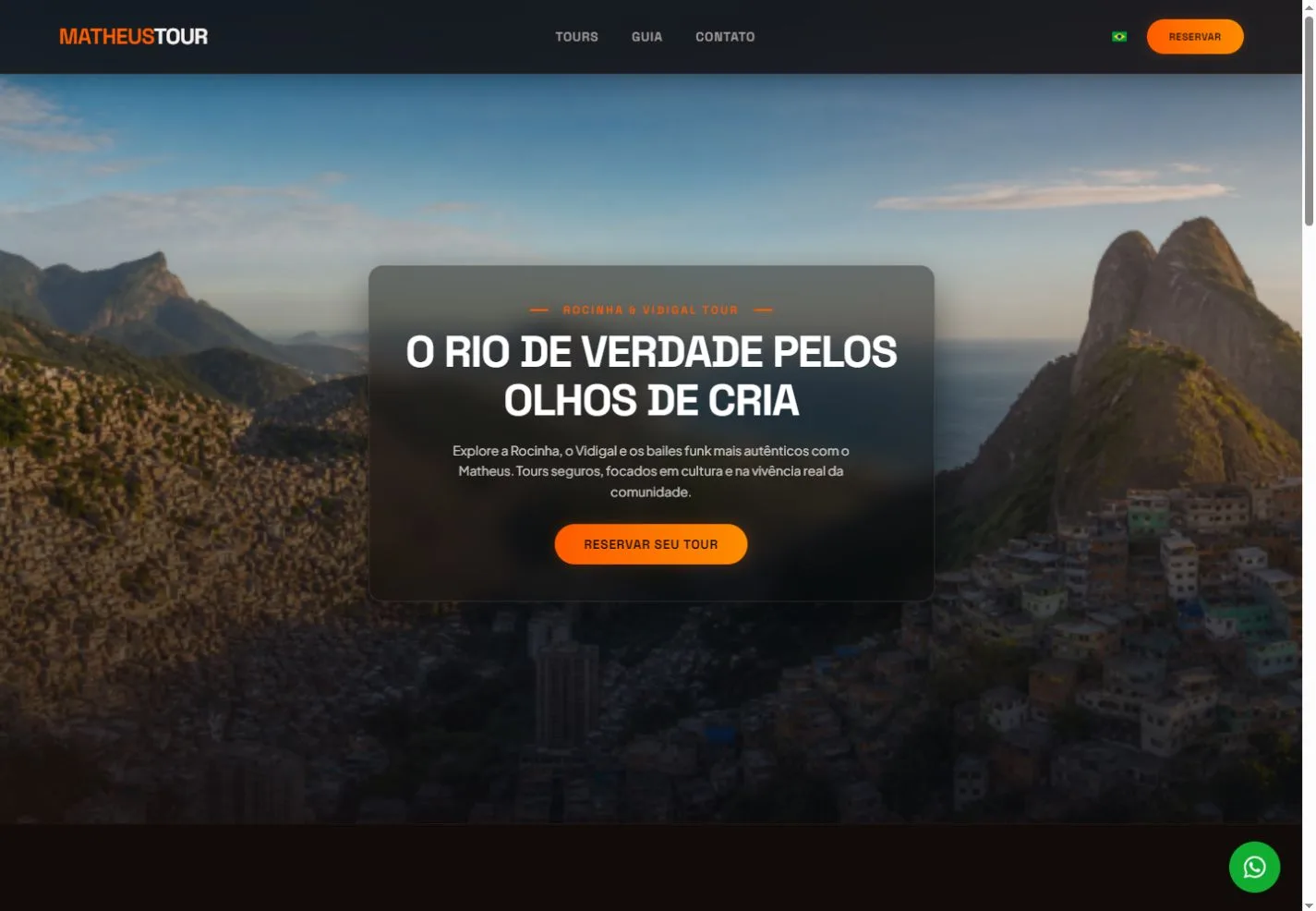 Vista previa de la página de inicio de Matheus Tour